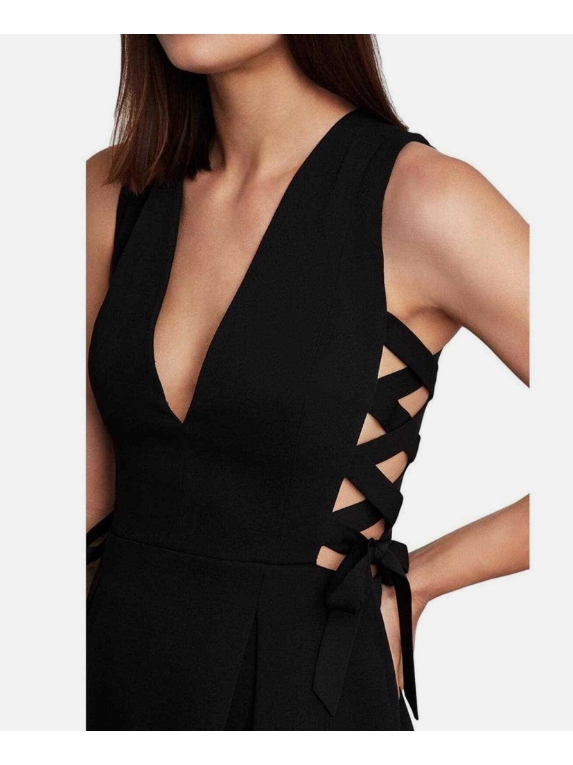 Bcbgmaxazria "Kalie" Party Event Lace Up Open Side Black Deep V-Neck Mini Lbd 4